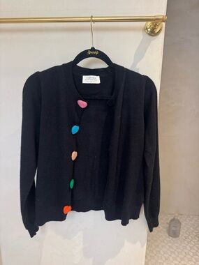 Compania Fantastica Black Cardigan with Multicolor Heart Buttons